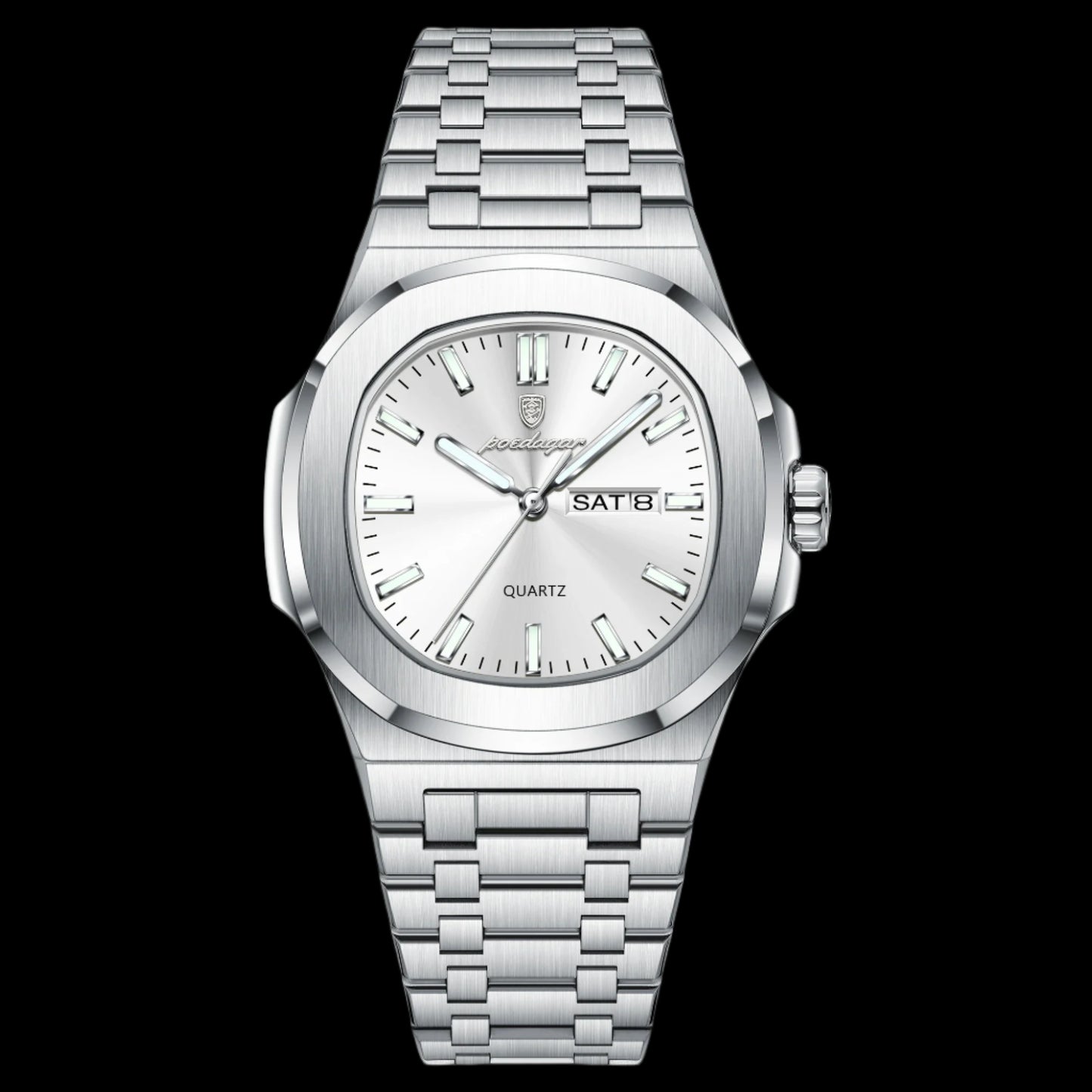 POEDAGAR 853 Large Luxury Square Watch – Stainless Steel, Waterproof, Luminous, Quartz Movement