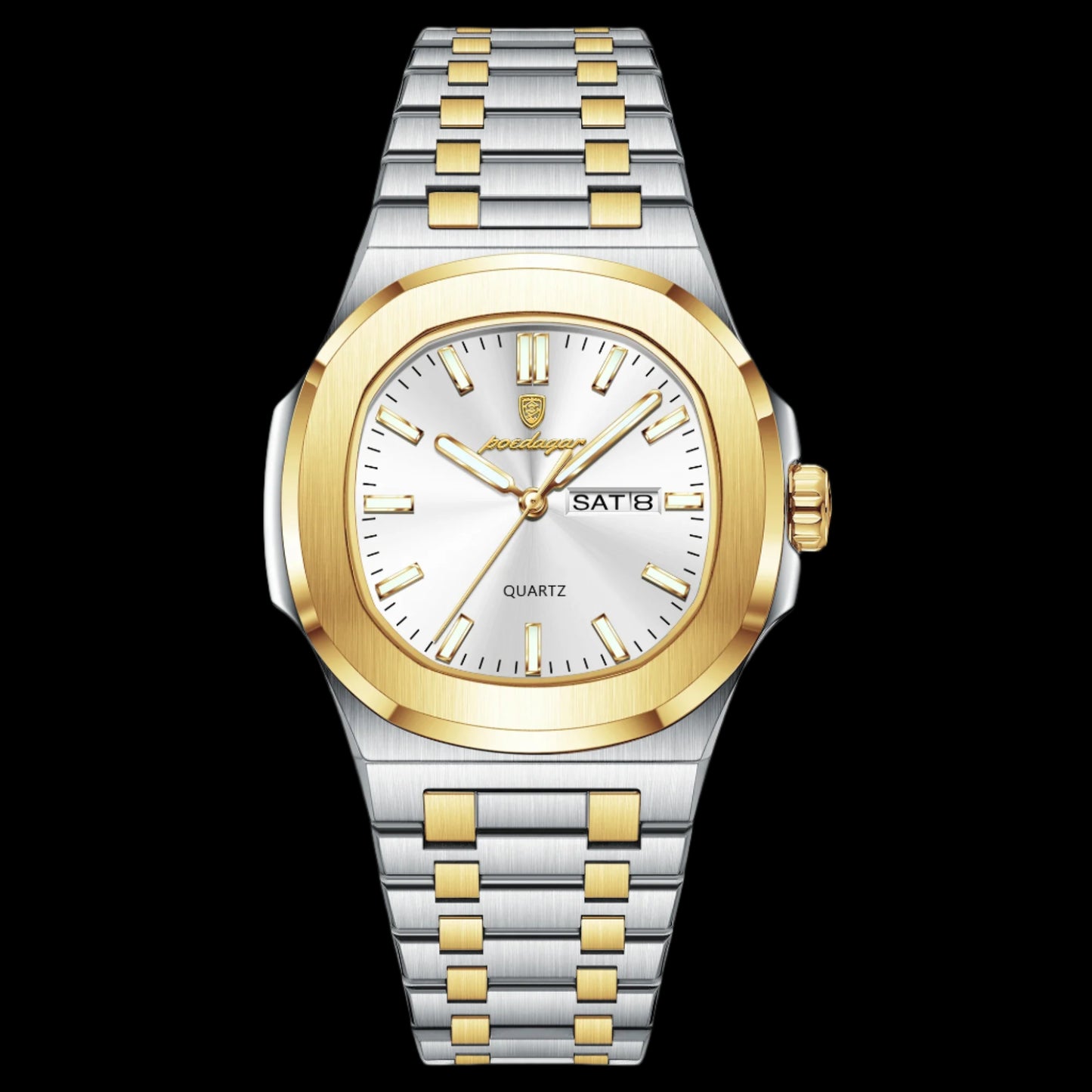 POEDAGAR 853 Large Luxury Square Watch – Stainless Steel, Waterproof, Luminous, Quartz Movement