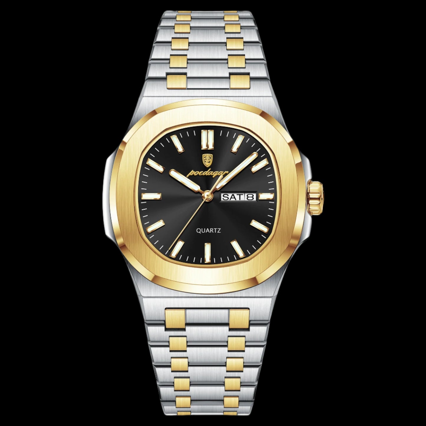 POEDAGAR 853 Large Luxury Square Watch – Stainless Steel, Waterproof, Luminous, Quartz Movement
