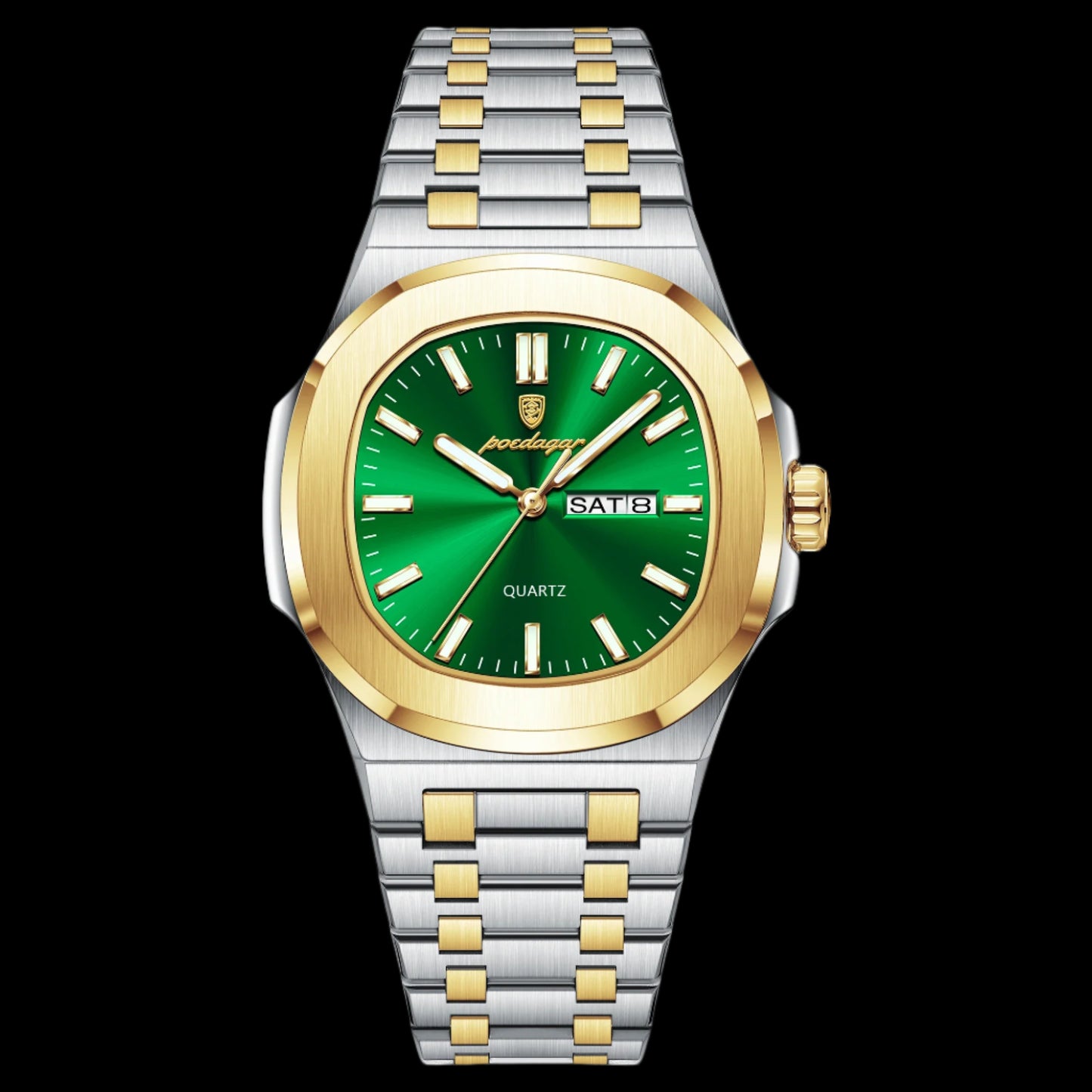 POEDAGAR 853 Large Luxury Square Watch – Stainless Steel, Waterproof, Luminous, Quartz Movement