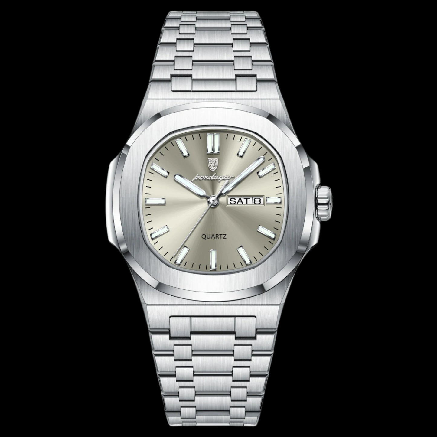 POEDAGAR 853 Large Luxury Square Watch – Stainless Steel, Waterproof, Luminous, Quartz Movement